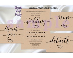 Rustic Wedding Invitation set,Kraft Wedding invitation set,(no.022w)